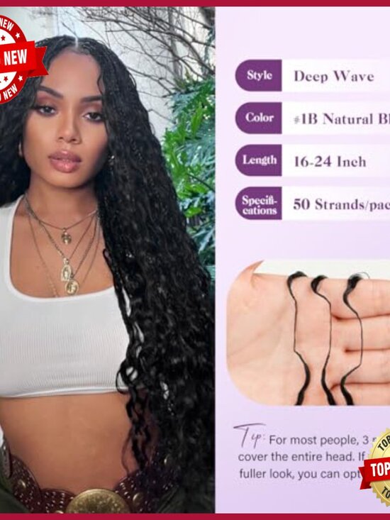 20 Inch Human Hair Extensions Deep Wave Pre-Separated 50 Strands main image 2